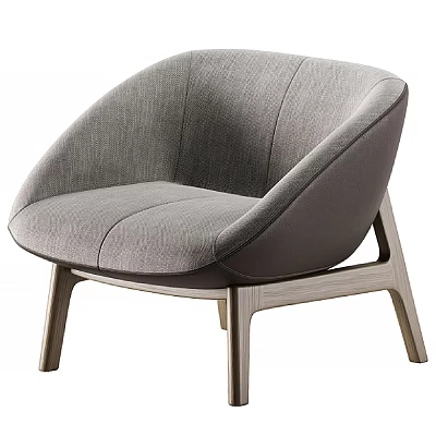 Modern Gray Fabric Accent Chair With Curved Backrest And Wooden Legs 3d model