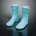 Light Blue Ruched Socks With Small Bow On Top Against Black Background 3d model