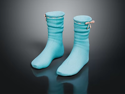 Light Blue Ruched Socks With Small Bow On Top Against Black Background 3d model