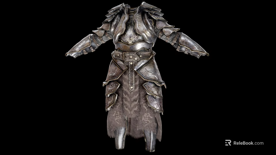 Ancient Metallic Armor With Layered Plates And Ornate Belt Accents 3d model 