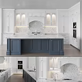 Modern Kitchen With White Cabinets Blue Island Marble Countertop And Herringbone Backsplash