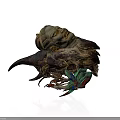 Old Man Face Character Merged With Raven Inspired Mythical Creature Feathers Claws And Green Details