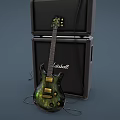 Marshall Electric Guitar With Stacked Amplifiers And Audio Cables Music Setup