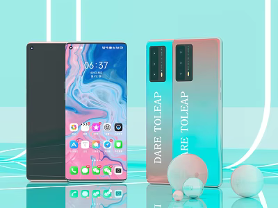 Gradient Design Smartphones With Bright Screen And Dare To Leap Slogan In Digital 3d model