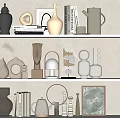 Modern Decorative Ornament Set With Vases Sculptures Books And Frames On White Shelves
