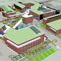 Modern Office Building Campus with Green Roofs Glass Facades and Landscaped Courtyards