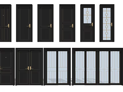 Modern swing door bedroom door sliding door combination 3d model