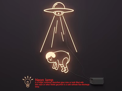UFO Themed Neon Lamp Combination With Pig Pattern Glowing Effect 3d model