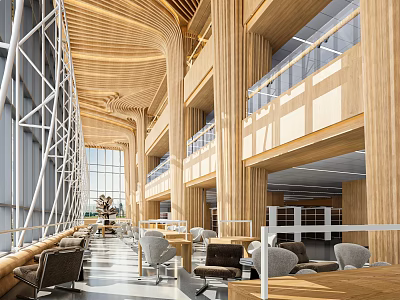 Book Art Modern Interior With Wooden Structure High Ceiling And Natural Light 3d model