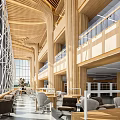 Book Art Modern Interior With Wooden Structure High Ceiling And Natural Light