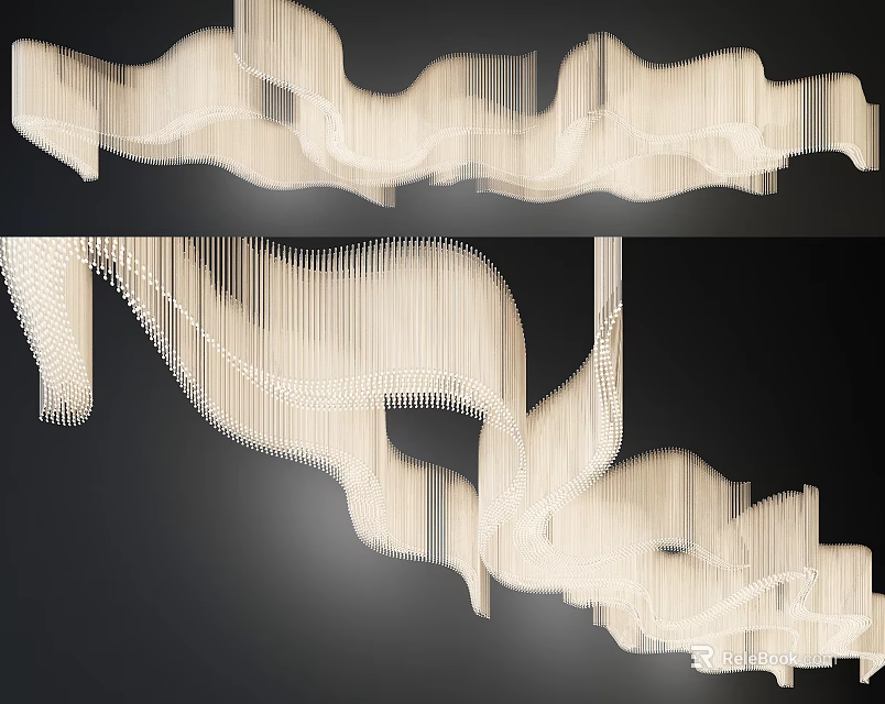 Modern Artistic Crystal Chandelier With Wavy Flowing Design And Transparent Elements 3d model 