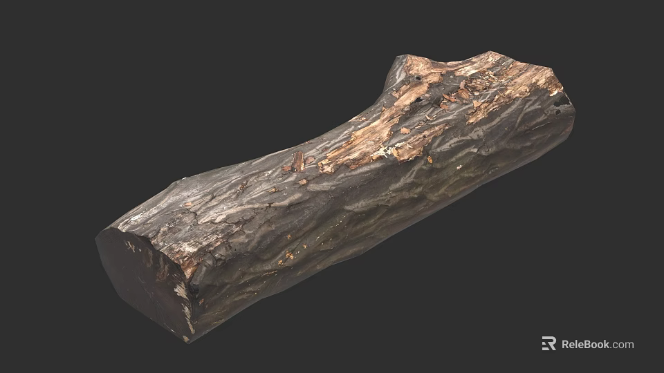 Natural Tree Trunk With Weathered Dark Brown Surface And Rough Texture 3d model