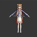 Anime Character With Orange Hair Cat Ears Blue Top Red Skirt And Swords On Back