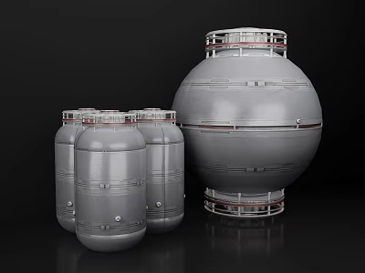 Industrial Gray Metal Containers With Cylindrical And Spherical Storage Designs 3d model