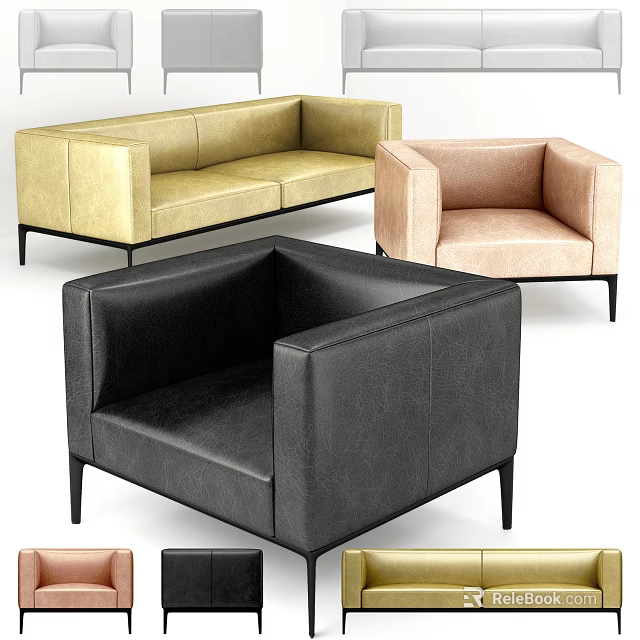 Modern Casual Sofa Set With Multi Color Leather Upholstery And Minimalist Design 3d model 
