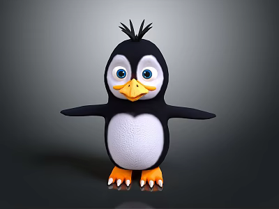 Adorable Cartoon Penguin Character 3D Model With Big Eyes And Orange Feet 3d model