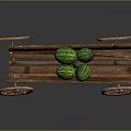 Rustic Vintage Wooden Cart With Spoked Wheels Carrying Fresh Green Watermelons