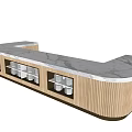 Modern Wooden Reception Counter With Marble Top And Glass Door Storage Cabinets