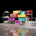 Colorful Multi Layer Display Shelves With Pink Flower Decorations And Mirror Reflection 3d model