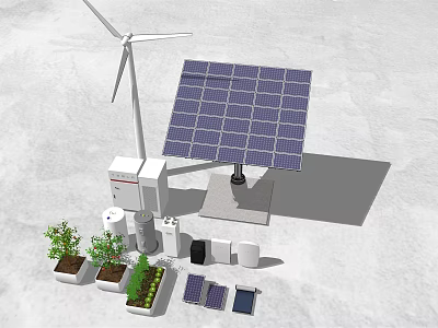 Solar Panel And Wind Turbine Renewable Energy System With Storage And Green Plants 3d model