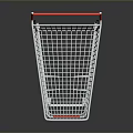 White Metal Shopping Cart With Red Handle And Rolling Wheels For Daily Use