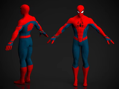 Spider Man Game Movie Character 3D Model With Front Back Views And Red Blue Costume Details 3d model