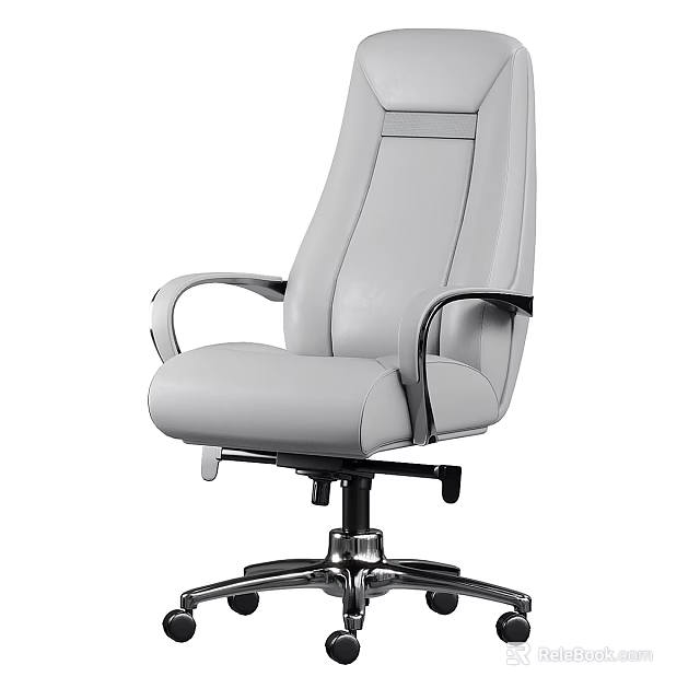Modern Light Gray Leather Executive Office Chair With Ergonomic Armrests And Sturdy Rolling Metal Base 3d model 