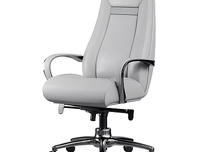 Modern Light Gray Leather Executive Office Chair With Ergonomic Armrests And Sturdy Rolling Metal Base 3d model