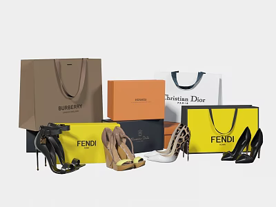 Luxury Designer Shoes Collection Fendi Christian Dior Burberry High Heels Leopard Print Yellow Black Styles 3d model