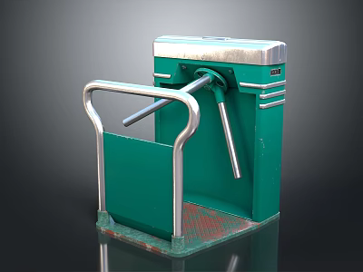 Green Metal Turnstile Gate with Railings for Public Access Control 3d model