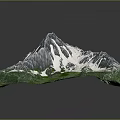 Detailed Mountainous Terrain 3D Model With Snow Covered Peaks And Green Vegetated Areas