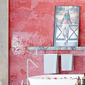 Stylish Rustic Bathroom With Freestanding Bathtub Arched Vanity And Integrated Functional Laundry Storage Space