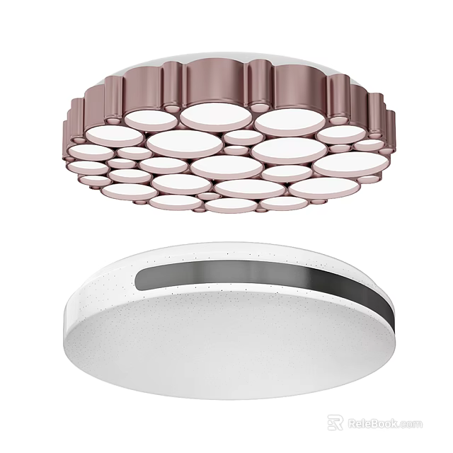 Modern Rose Gold And White Ceiling Lights With Multi Layer Circular Design And Black Stripe 3d model