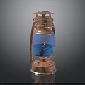 Rusted Kerosene Lamp With Blue Liquid Metal Handle And Reflective Base