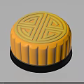 Orange Mooncake With Intricate Traditional Blessing Pattern On Black Base 3d model