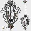 Wrought Iron Chandeliers With Curved Design And Candle Shaped Lights For Vintage Decor