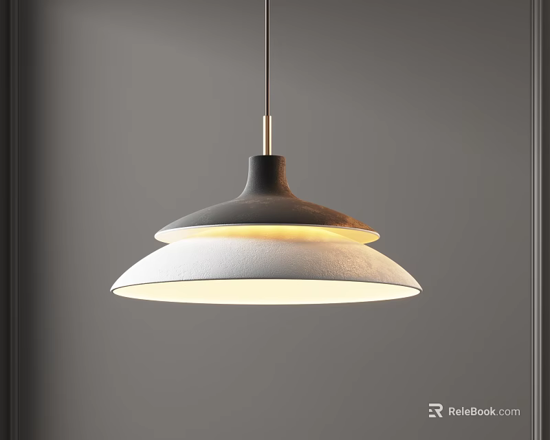 Modern Minimalist Two Tiered Chandelier With Black And White Shades And Warm Light 3d model 