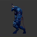 Blue Horned Armored Muscular Humanoid Creature With Glowing Details And Orange Accents