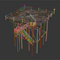 Elevated Wrestling Ring With Orange Metal Frame Staircase Roped Enclosure And Colored Mat Design