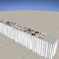 White Display Shelf With White Tablecloth Arranged Decorative Items And Small Figurines 3d model
