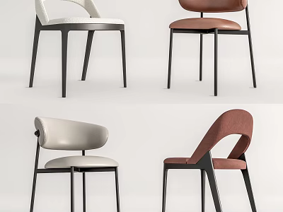 Modern Dining Chairs With White And Brown Upholstery And Black Metal Legs 3d model