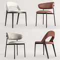 Modern Dining Chairs With White And Brown Upholstery And Black Metal Legs