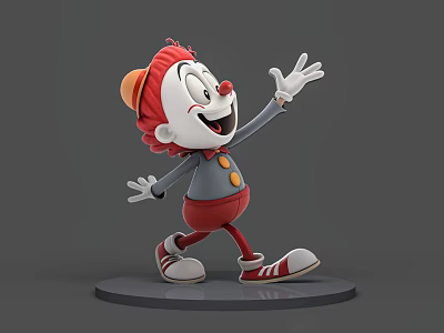 Man Dressed As Clown With Red Hair Smiling Face Outstretched Arms And Striped Shoes 3d model