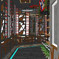 Industrial Style Restaurant Interior With Metal Frame Decor Wooden Tables And Green Plants