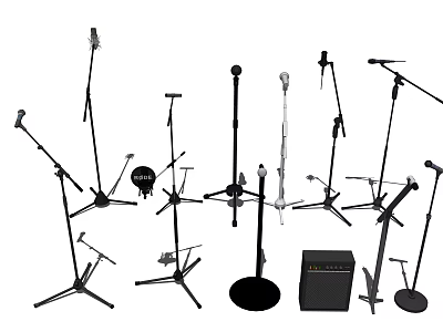 Professional Musical Instrument Accessories Including Various Microphone Stands And Speaker 3d model