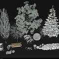 Winter Garden Landscape With Snow Covered Trees Bench And Snowman Decorations
