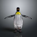 Standing Penguin With Yellow Neck And Black And White Body Outstretched Wings Gray Background
