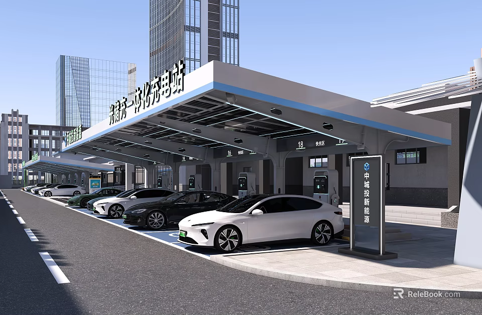 New Energy Charging Station With Canopy Multiple Electric Vehicles And Charging Piles 3d model 