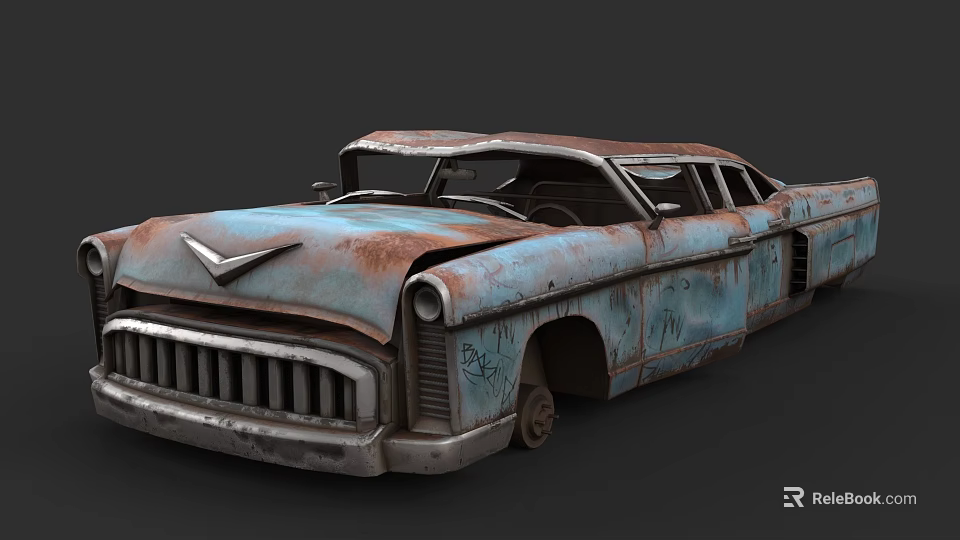 Rusted Vintage Classic Car With Peeling Paint Dents And Graffiti Abandoned Old Vehicle Design 3d model 