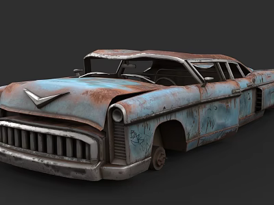 Rusted Vintage Classic Car With Peeling Paint Dents And Graffiti Abandoned Old Vehicle Design 3d model